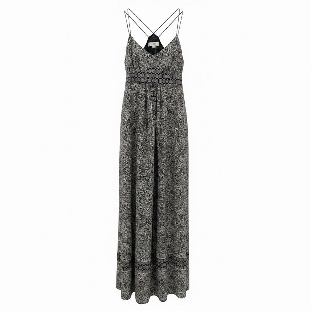 Loft Women Black White Paisley Empire Waist Maxi Dress Size 4 330763‎